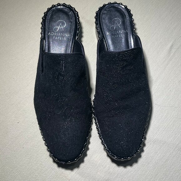 ADRIANNA PAPELL Maura Studded and Embellished Leather Mules in Black Women's 7M - Picture 8 of 8